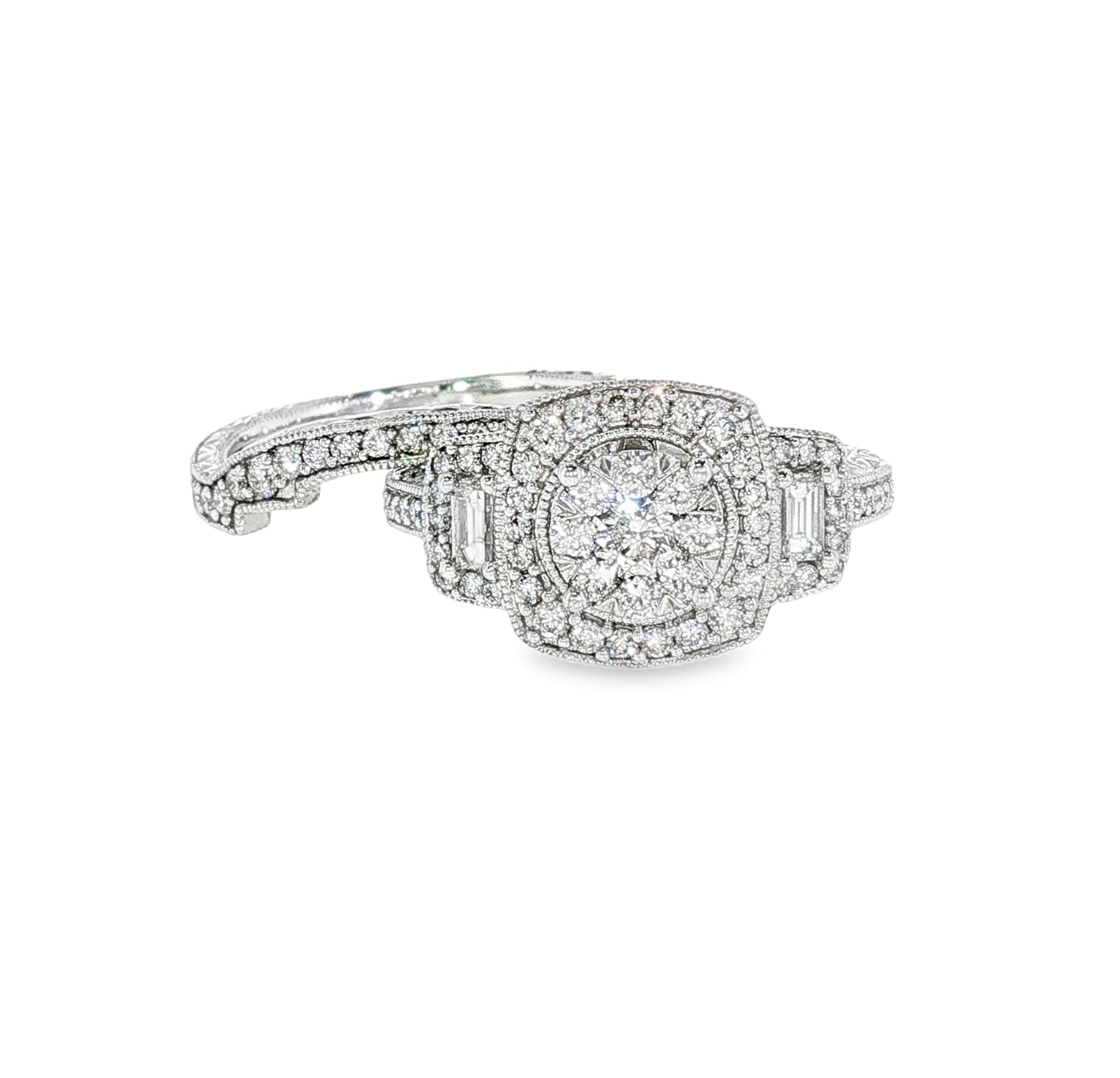 14k White Gold 0.95 ctw Multi-Stone Diamond Engagement Ring