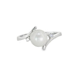 14k White Gold Curved Pearl Ring