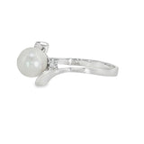 14k White Gold Curved Pearl Ring