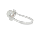 14k White Gold Curved Pearl Ring