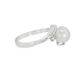 14k White Gold Curved Pearl Ring