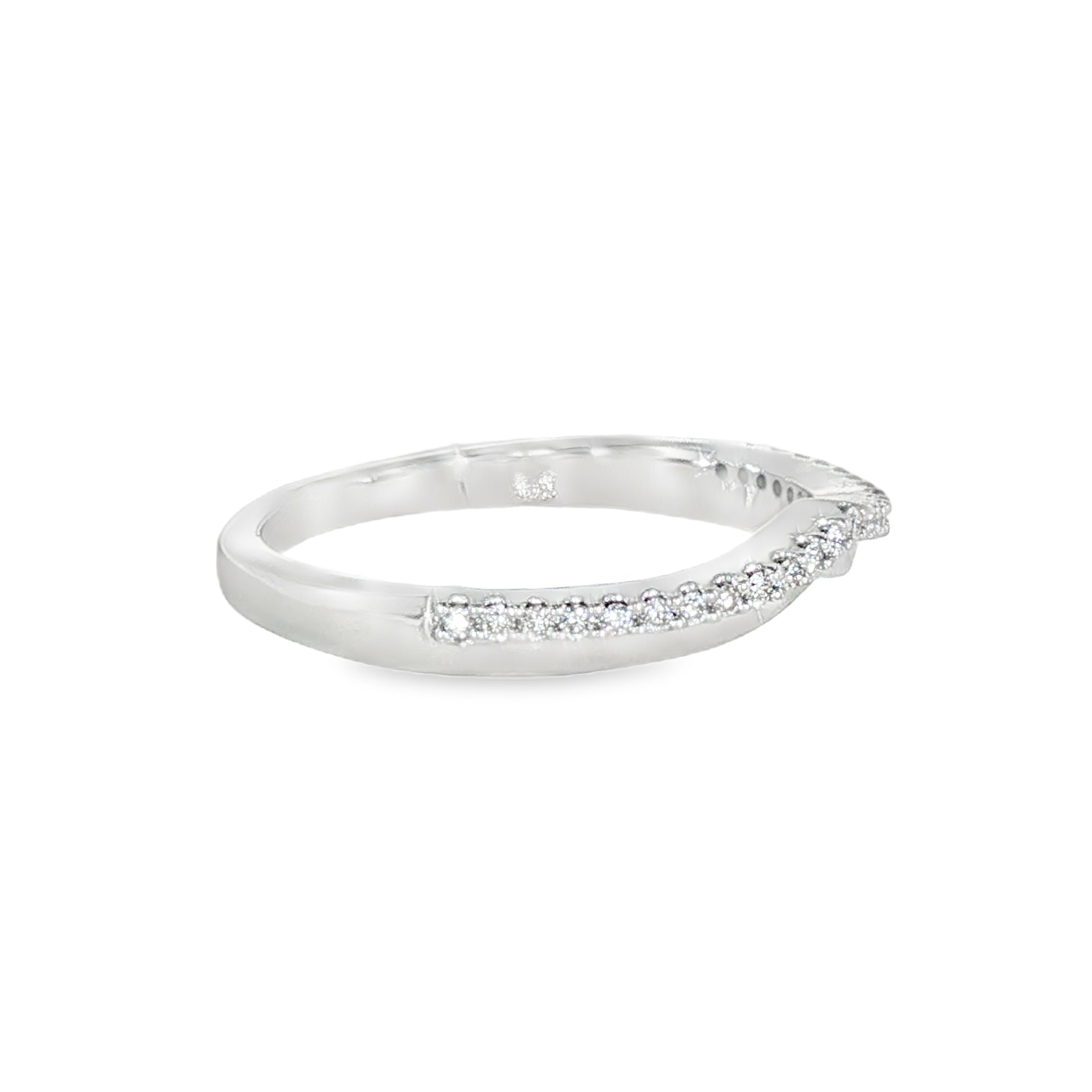 14k White Gold 0.12 ctw Curved Women's Diamond Wedding Band