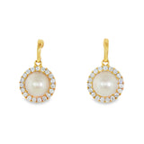 14k Yellow Gold Halo Pearl Earrings