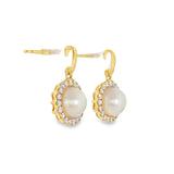 14k Yellow Gold Halo Pearl Earrings