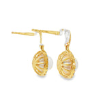 14k Yellow Gold Halo Pearl Earrings