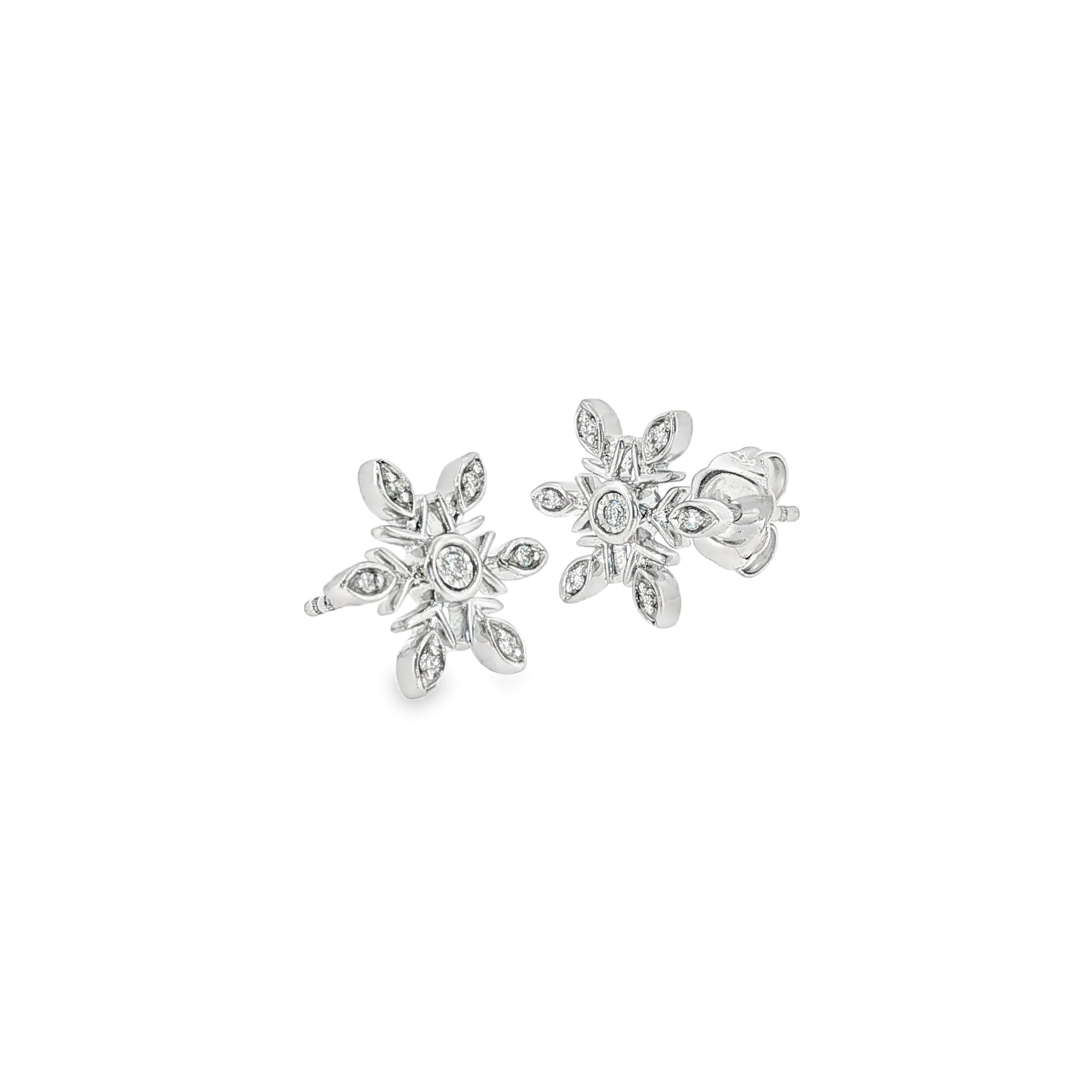 14k White Gold 0.07 ctw Snowflake Diamond Earrings