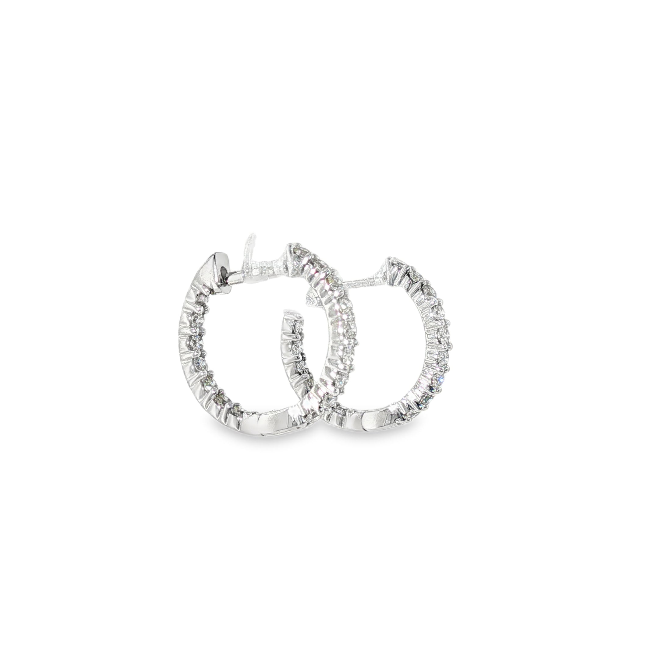 14k White Gold 0.20 ctw Small Hoop Diamond Earrings