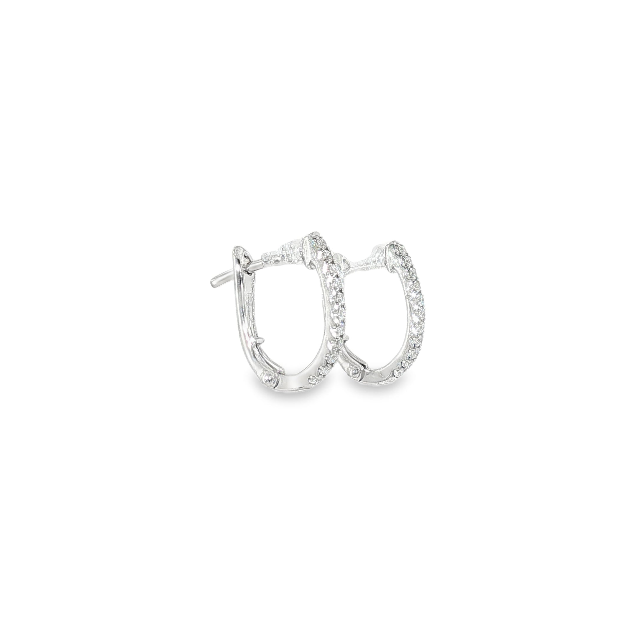 14k White Gold 0.14 ctw Small Hoop Diamond Earrings