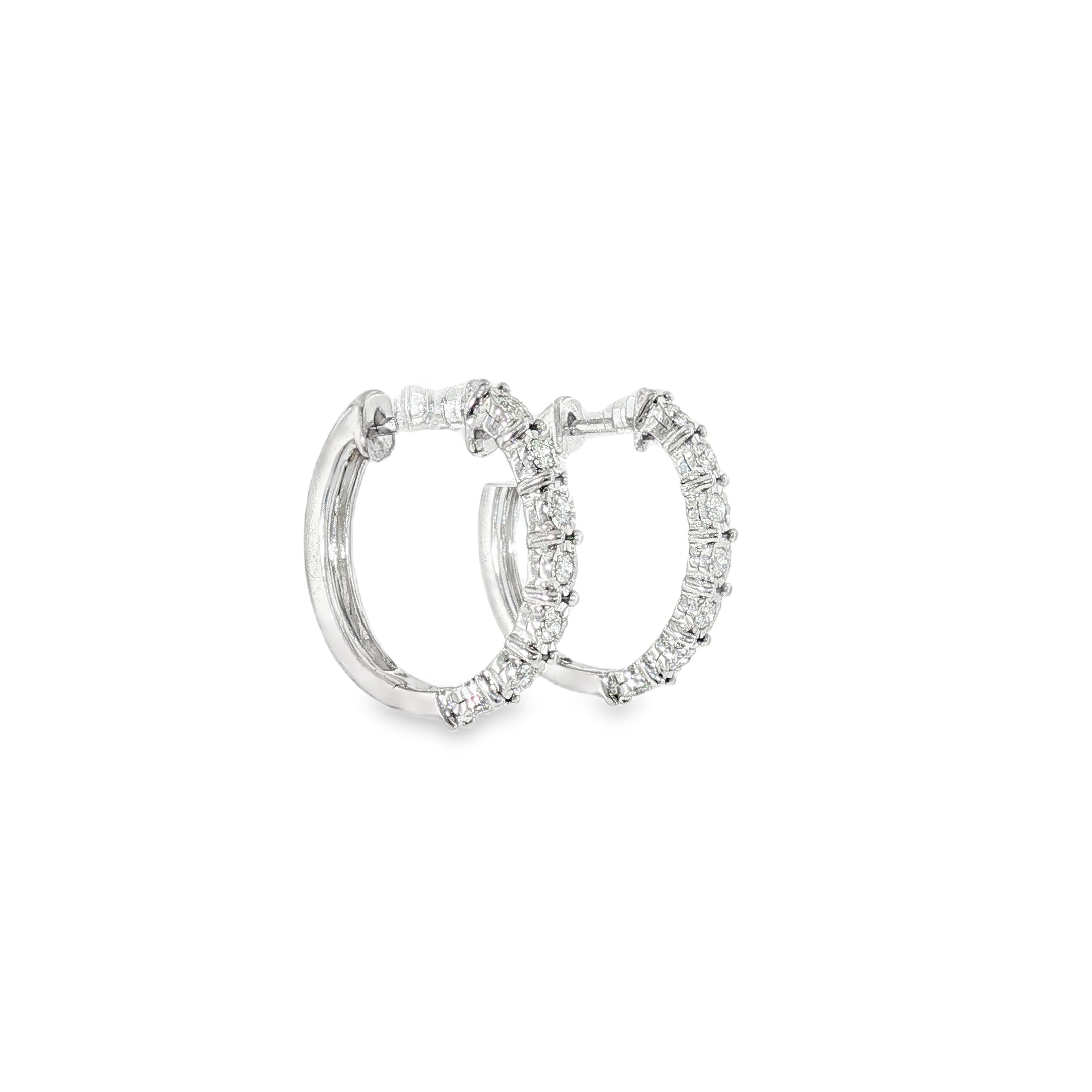 14k White Gold 0.25 ctw Medium Hoop Diamond Earrings