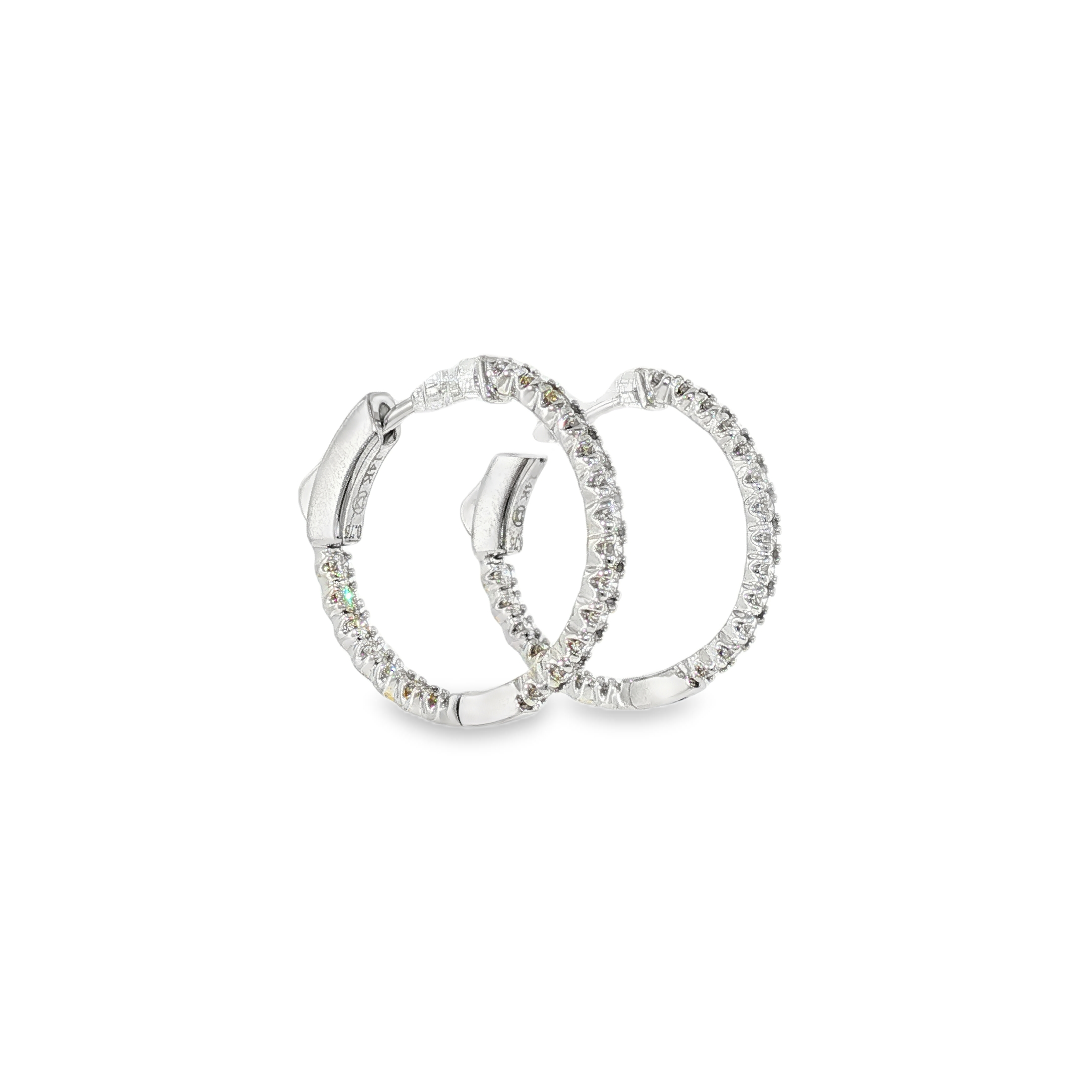 14k White Gold 0.75 ctw Small Hoop Diamond Earrings