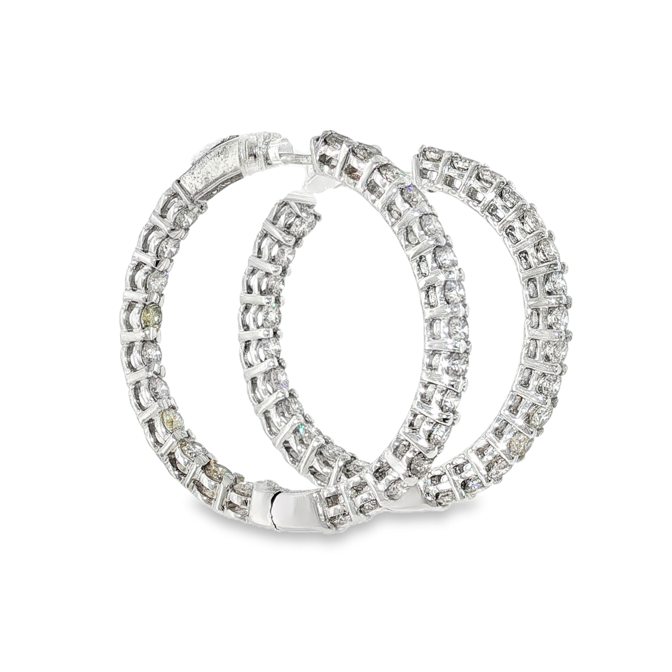 14k White Gold 5.00 ctw Large Hoop Diamond Earrings