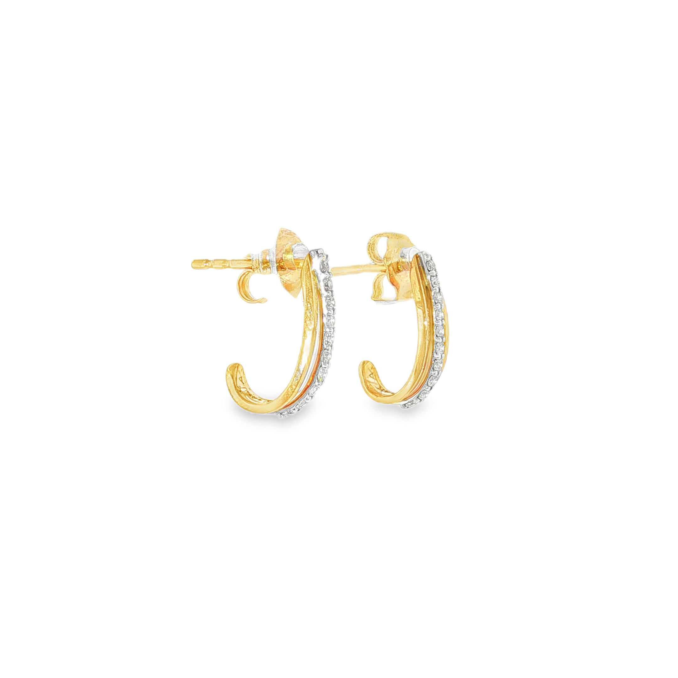 14k Two-tone 0.19 ctw Half Hoop Diamond Earrings