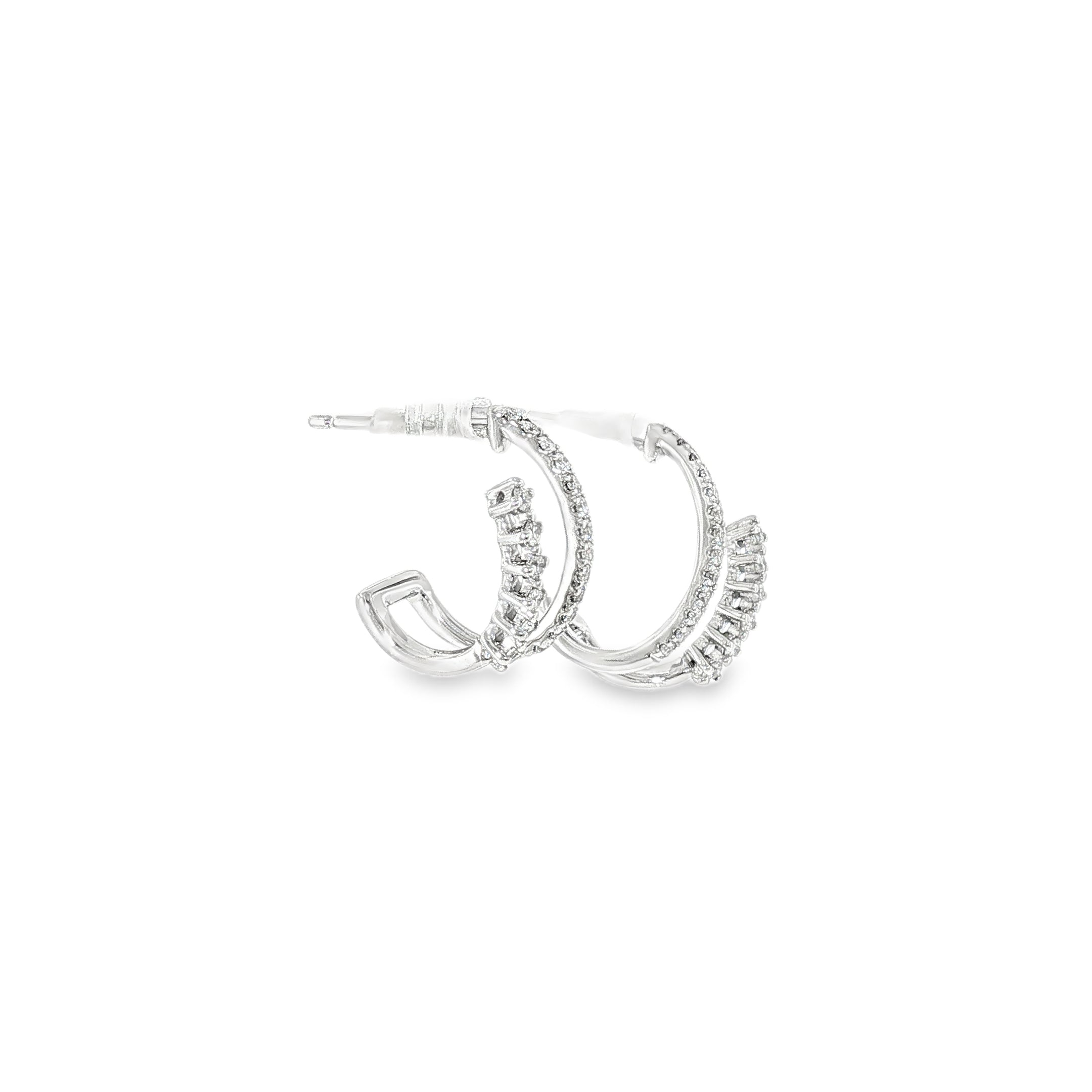 10k White Gold 0.25 ctw Small Hoop Diamond Earrings