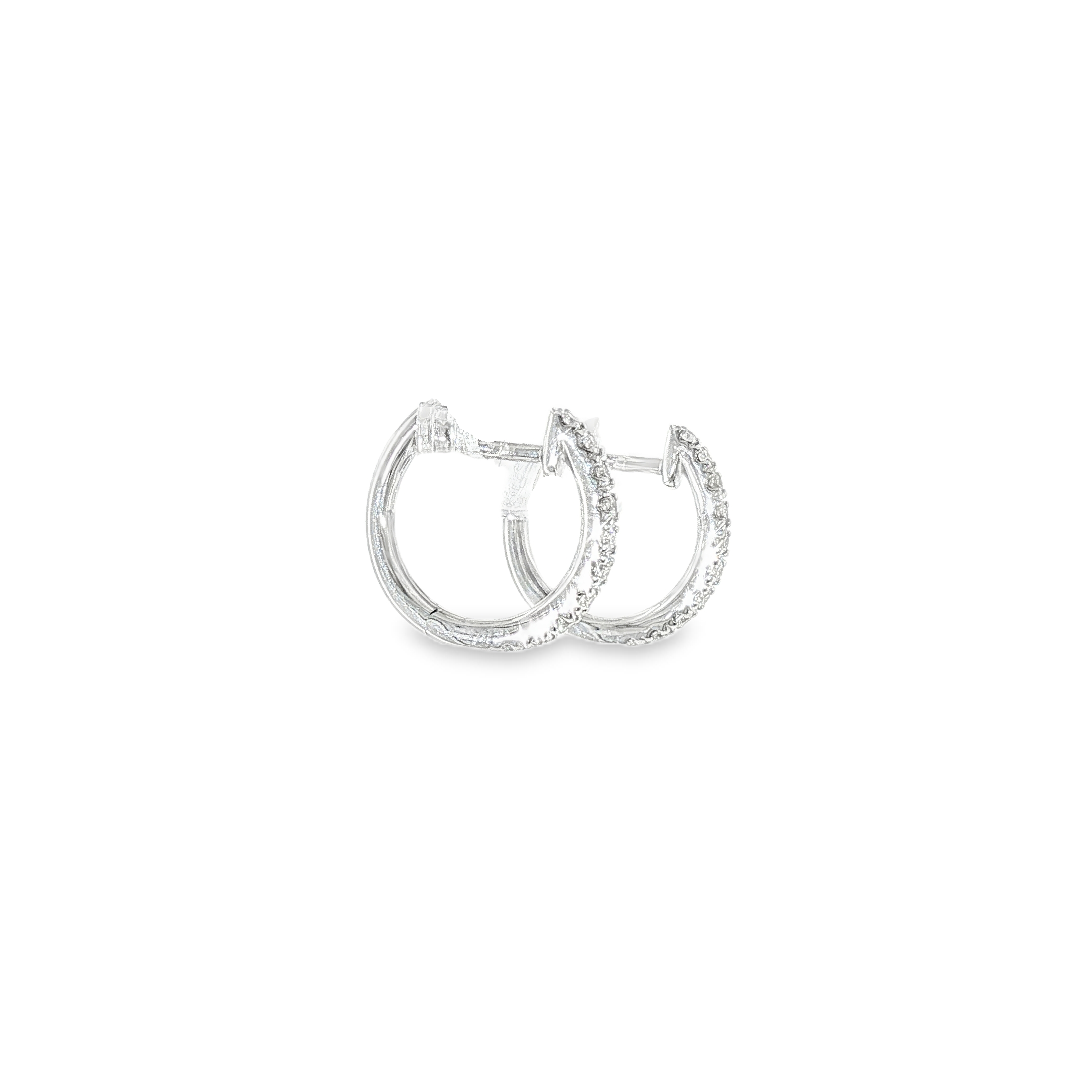 14k White Gold 0.63 ctw Small Hoop Diamond Earrings