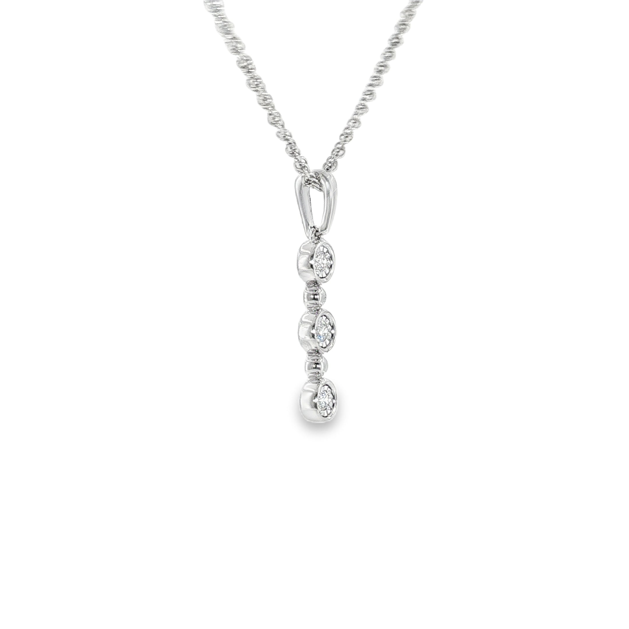 14k White Gold 0.08 ctw 3 Stone Diamond Necklace