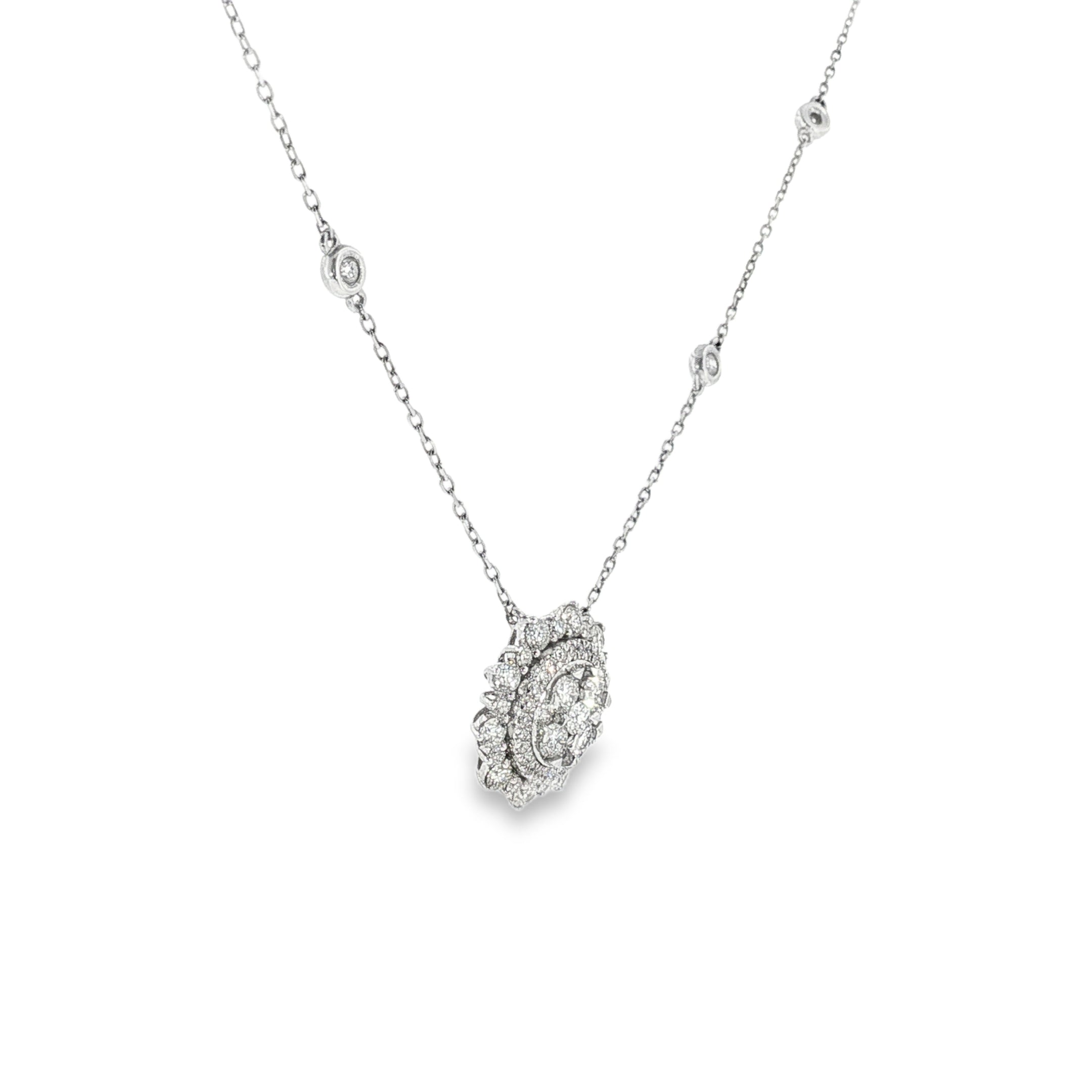 14k White Gold 1.00 ctw Cluster Diamond Necklace