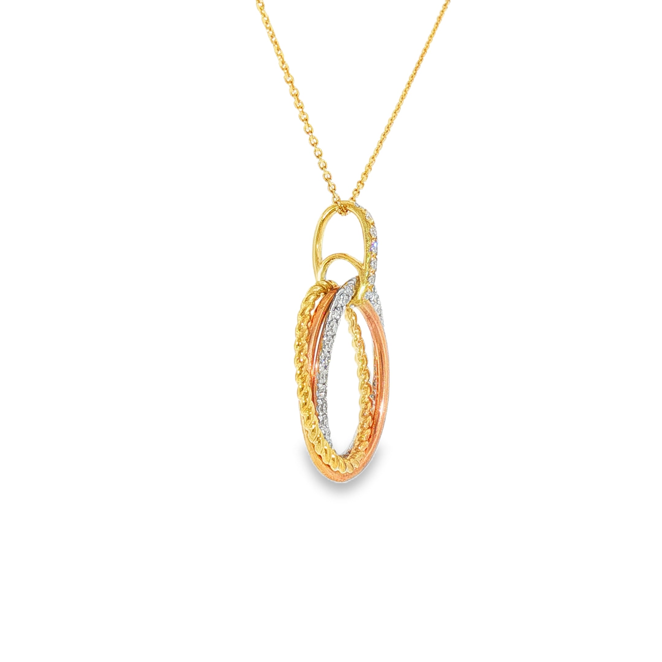 14k Tri-tone 0.25 ctw Interlocking Diamond Necklace