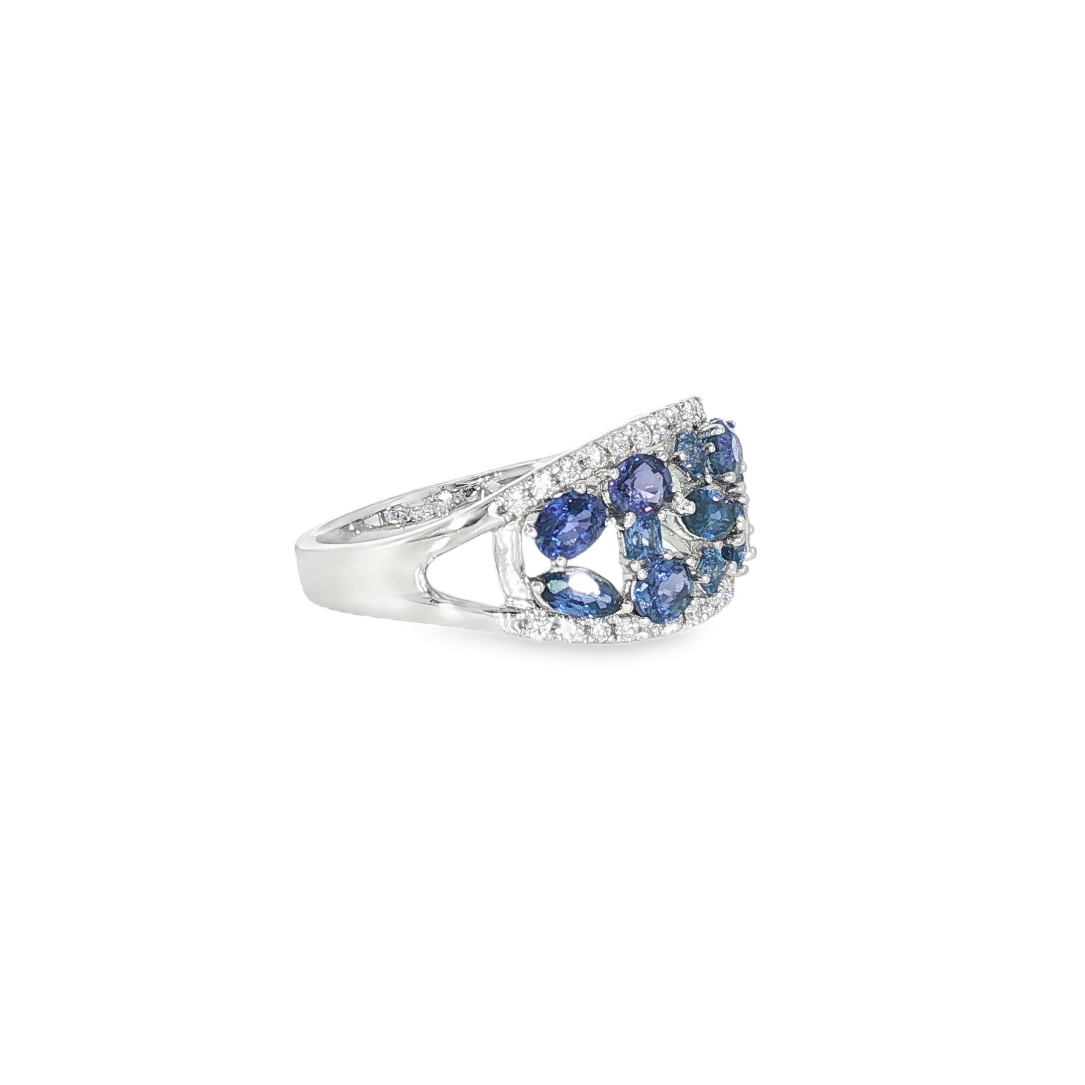 14k White Gold Multi Stone 1.45 ctw MT Yogo Sapphire Women's Ring