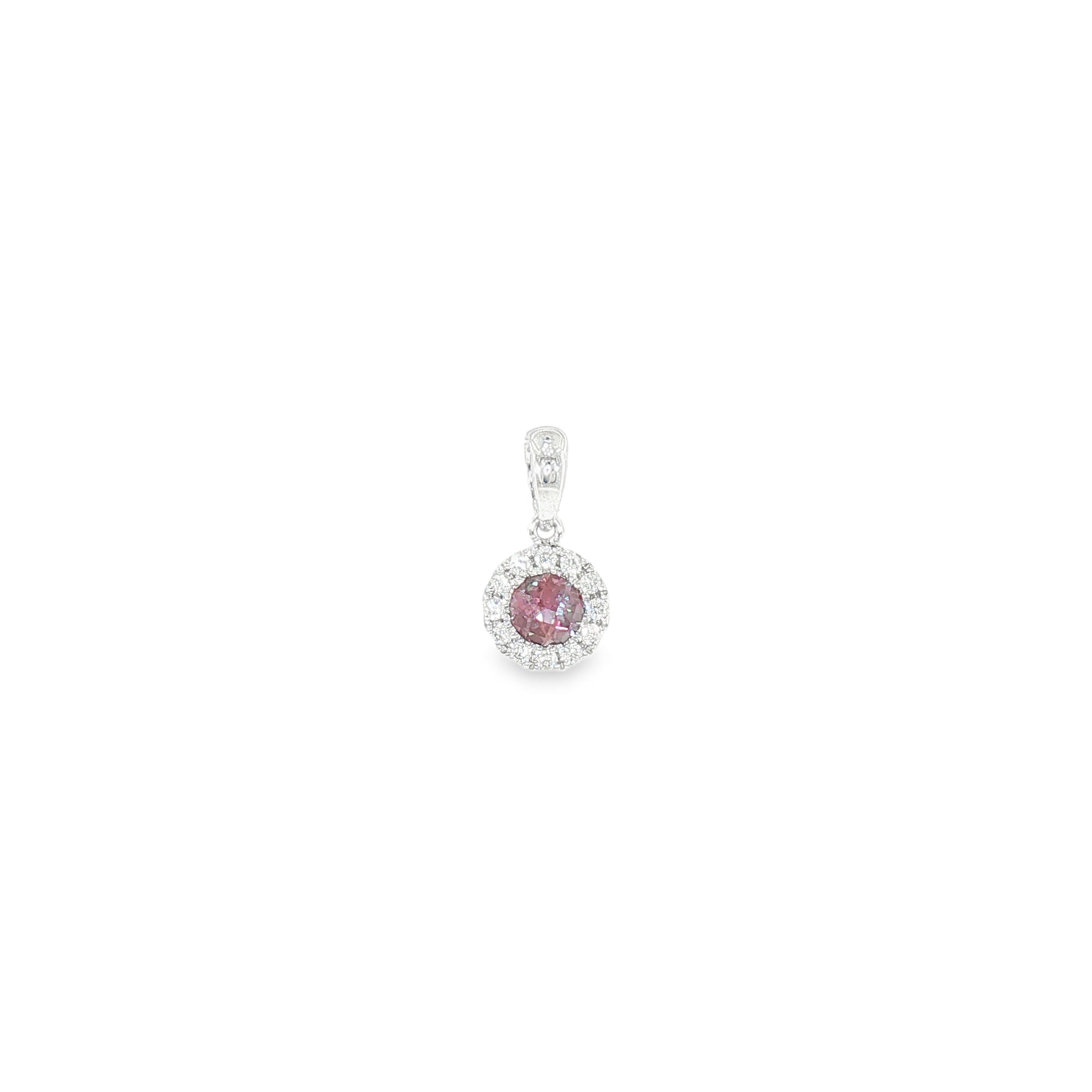 14k White Gold 0.18 ctw Halo Alexandrite Pendant