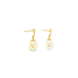 14k Yellow Gold Dangle Pearl Earrings