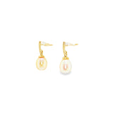 14k Yellow Gold Dangle Pearl Earrings