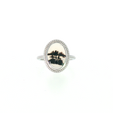 14k White Gold Vintage Inspired Montana Agate Women's Ring