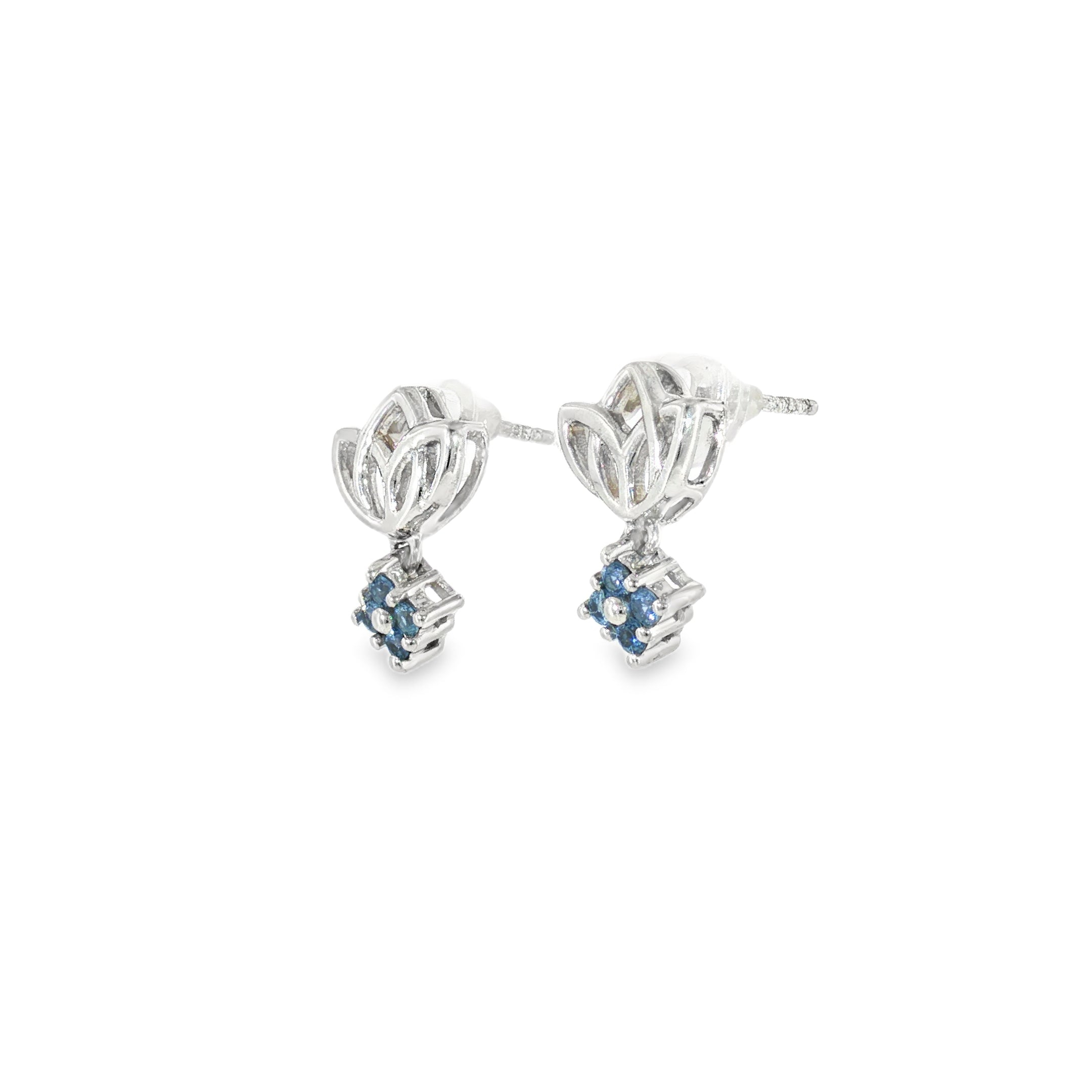 Sterling Silver 0.25 ctw Nature Inspired MT Yogo Sapphire Earrings