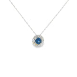 14k White Gold 0.50ctw MT Yogo Sapphire Halo Necklace