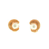 14k Yellow Gold Pearl Button Earrings