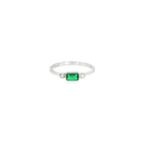 10k White Gold Created Emerald 3 Stone Women's Ring