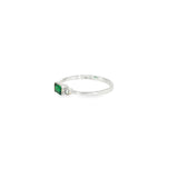 10k White Gold Created Emerald 3 Stone Women's Ring