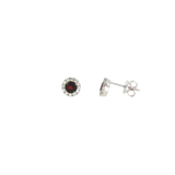 Sterling Silver Halo Garnet Earrings