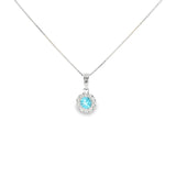 Sterling Silver White 0.32 ctw Halo Blue Topaz Pendant