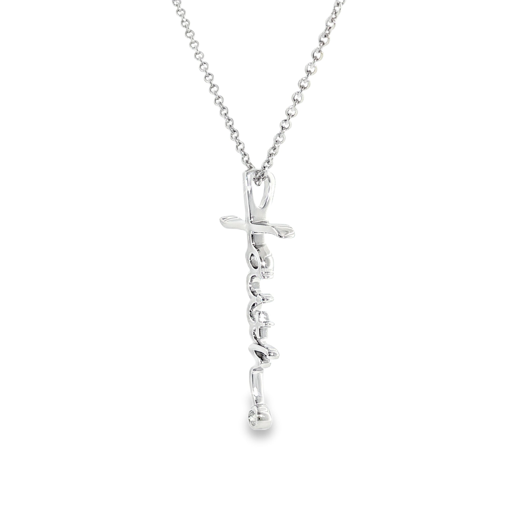 Sterling Silver White 0.02 ctw Cross Diamond Pendant