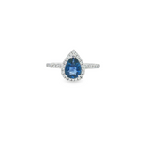 14k White Gold Halo 0.83 ctw MT Yogo Sapphire Women's Ring