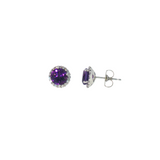14k White Gold Halo Amethyst Earrings